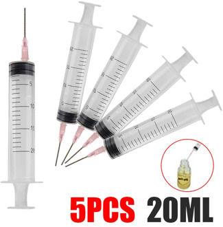 5Pcs Plastic Syringe Injector 20ml with Needles Liquid Vaporizer Spraying Rubber Pistons For Filling and Mixing of Liquids