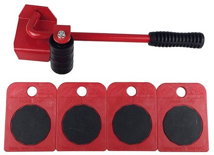 5Pcs Professionele Meubels Vervoer Lifter Tool Set Zware Voeders Moving Handgereedschap Set Wiel Bar Mover Apparaat rood