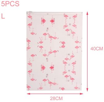 5Pcs Reizen Kleding Opslag Tassen Flamingo Eva Rits Zakje Doorschijnend Waterdicht Travel Organizer Waterdichte Rits Tas 5stk-L