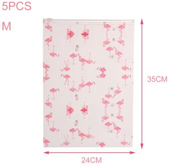 5Pcs Reizen Kleding Opslag Tassen Flamingo Eva Rits Zakje Doorschijnend Waterdicht Travel Organizer Waterdichte Rits Tas 5stk-M