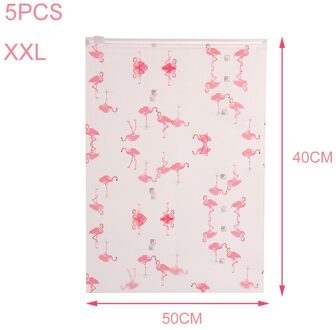 5Pcs Reizen Kleding Opslag Tassen Flamingo Eva Rits Zakje Doorschijnend Waterdicht Travel Organizer Waterdichte Rits Tas 5stk-XXL