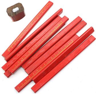 5Pcs Rode Houtbewerking Potlood Met Schaal Zwart Onzorgvuldig Platte Marker Potlood Achthoekige Houtbewerking Potlood Diy Handleiding Tool Briefpapier