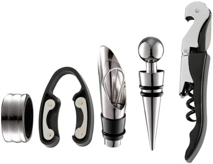 5Pcs Roestvrij Staal Wijn Opener Kit Schenker Wijn Ring Wijn Decanter Flesopener Cutter Wijn Accessoire Standvastig