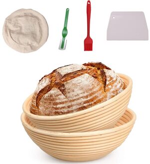 5Pcs Ronde Rotan Rieten Deeg Gisting Zuurdesem Brood Mand Bakken Tool Set Natuurlijke Rotan Brood Proofing Mand ronde 16x6cm