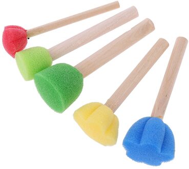 5Pcs Ronde Spons Borstel Met Houten Handvat Art Graffiti Schilderen Tool Speelgoed Kinderen Jan18
