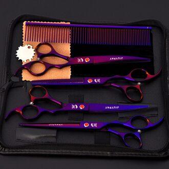 5Pcs Rvs Honden Grooming Schaar Kat Haar Dunner Shear Scherpe Rand Schaar Voor Honden Dier Kapper Snijden tool Paars