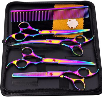 5Pcs Rvs Honden Grooming Schaar Kat Haar Dunner Shear Scherpe Rand Schaar Voor Honden Dier Kapper Snijden tool veelkleurig