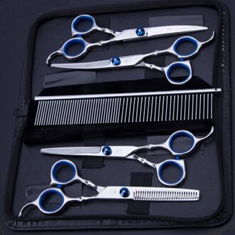 5Pcs Rvs Honden Grooming Schaar Kat Haar Dunner Shear Scherpe Rand Schaar Voor Honden Dier Kapper Snijden tool Zilver