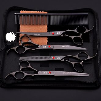 5Pcs Rvs Honden Grooming Schaar Kat Haar Dunner Shear Scherpe Rand Schaar Voor Honden Dier Kapper Snijden tool zwart