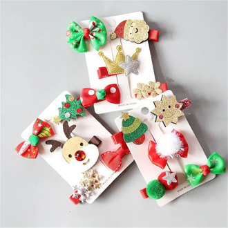 5pcs/set Cute Christmas Hair Clip Shiny Santa Claus Hairpin Baby Girl Headdress Christmas Party Decor Girl Hair Accessories