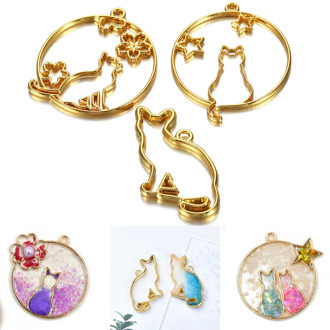 5Pcs/Set Gold Cute Cat Hollow Frames Pendant For Open Bezel Setting UV Epoxy Resin Molds DIY Jewelry Making Craft Accessories