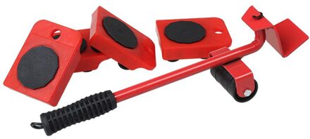 5Pcs/Setfurniture Mover Set Meubelen Mover Tool Vervoer Lifter Zware Voeders Moving Wiel Roller Bar Handgereedschap rood
