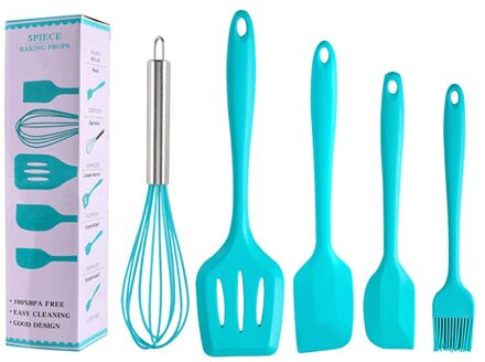 5Pcs Siliconen Garde Borstel Schraper Spatel Set Bpa-vrij Koken Bakken Gebruiksvoorwerpen Gereedschappen Set Keuken Mastitis En Accessoires Blauw