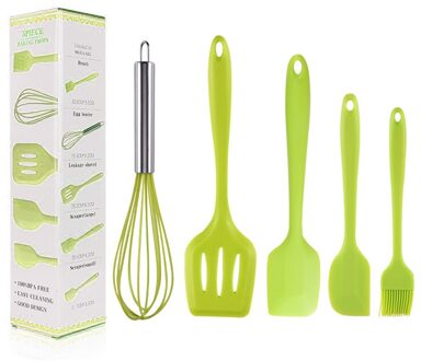 5Pcs Siliconen Garde Borstel Schraper Spatel Set Bpa-vrij Koken Bakken Gebruiksvoorwerpen Gereedschappen Set Keuken Mastitis En Accessoires groen