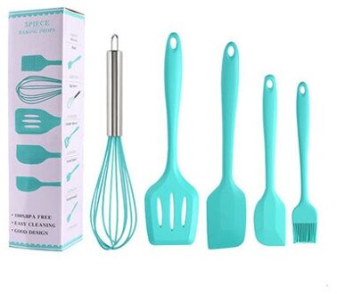 5Pcs Siliconen Garde Borstel Schraper Spatel Set Bpa-vrij Koken Bakken Gebruiksvoorwerpen Gereedschappen Set Keuken Mastitis En Accessoires lucht blauw