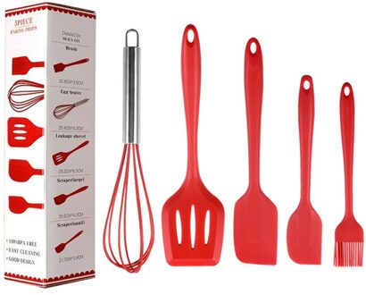 5Pcs Siliconen Garde Borstel Schraper Spatel Set Bpa-vrij Koken Bakken Gebruiksvoorwerpen Gereedschappen Set Keuken Mastitis En Accessoires Rood