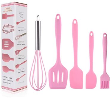 5Pcs Siliconen Garde Borstel Schraper Spatel Set Bpa-vrij Koken Bakken Gebruiksvoorwerpen Gereedschappen Set Keuken Mastitis En Accessoires Roze
