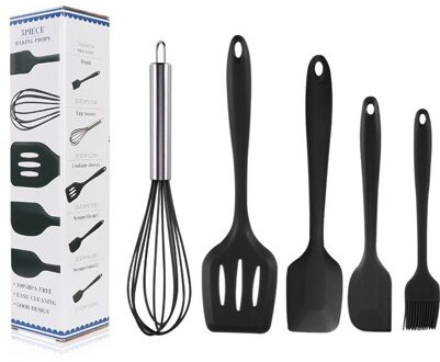 5Pcs Siliconen Garde Borstel Schraper Spatel Set Bpa-vrij Koken Bakken Gebruiksvoorwerpen Gereedschappen Set Keuken Mastitis En Accessoires zwart
