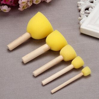 5Pcs Spons Foam Brush Set Houten Handvat Stempel Schilderen Tool Diy Ambachten Voor Kinderen Beginners Art Supplies