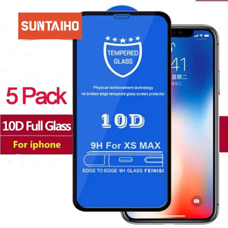 5Pcs Suntaiho 10D Protective Glass For iPhone 11 Pro MAX XR X Screen Protector For iPhone 11 X XS 6 S 7 8 plus Screen Protection