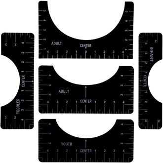 5Pcs T-shirt Uitlijning Heerser, craft Liniaal Met Guide Tool Voor Tekening Sjabloon Craft Tool Set Naaien Accessoire zwart