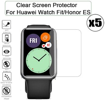 5Pcs Tpu Screen Protector Film Anti-kras Clear Soft Volledige Dekking Beschermende Beschermhoes Voor Huawei Horloge Fit /Honor Horloge Es