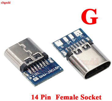 5pcs USB 3.1 Type C Connector 14 Pin Female Socket Receptacle Through Holes PCB 180 Vertical Shield