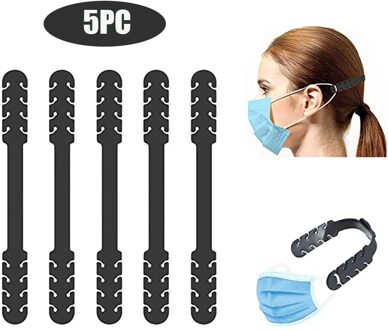 5Pcs Verstelbare Antislip Masker Haken Extension Gesp Beschermen-Slip Masker Oor Grips Extension Gesp masker Accessoires zwart