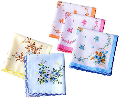 5Pcs Vintage Katoen Vrouwen Zakdoeken Geborduurde Vlinder Bloem Hanky Bloemen Diverse Doek Dames Zakdoek Stoffen Willekeurige