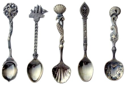 5Pcs Vintage Lepel Koninklijke Stijl Metalen Gesneden Mini Koffie Thee Melk Dessert Lepel Keuken Accessoires Servies Lepel Voor Snacks