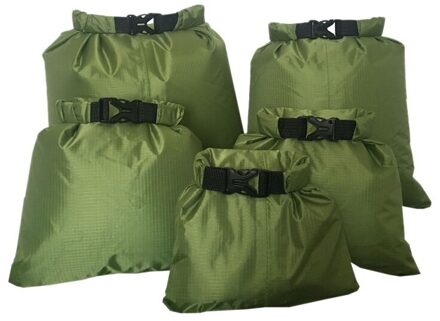 5Pcs Waterdicht Gecoat Silicone Stof Druk Droge Bag Storage Pouch 1.5/2.5/3.5/4.5/6L rafting Kano Varen Dry Bag groene kleur