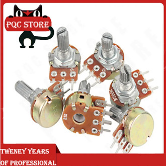 5pcs WH148 B1K B2K B5K B10K B20K B50K B100K B500K 3Pin 15mm Shaft Amplifier Dual Stereo Potentiometer 1K 2K 5K 10K 50K 100K 500K