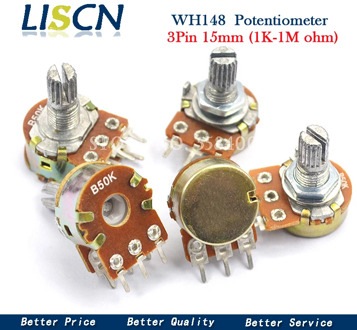 5pcs WH148 B1K B2K B5K B10K B20K B50K B100K B500K 3Pin 15mm Shaft Amplifier Dual Stereo Potentiometer 1K 2K 5K 10K 50K 100K 500K