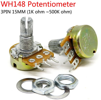 5pcs WH148 B1K B2K B5K B10K B20K B50K B100K B500K 3Pin 15mm Shaft Amplifier Dual Stereo Potentiometer 1K 2K 5K 10K 50K 100K 500K