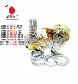 5pcs WH148 B1K B2K B5K B10K B20K B50K B100K B500K 3Pin 15mm Shaft Amplifier Dual Stereo Potentiometer 1K 2K 5K 10K 50K 100K 500K