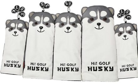 5Pcs Wit Huskie Pu Leer Golf Club Head Cover Voor 1 #3 #5 #7 # Driver fw Fairway Wood Hybird Headcover HUSKY 1D 2FW 2H