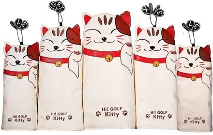 5Pcs Wit Huskie Pu Leer Golf Club Head Cover Voor 1 #3 #5 #7 # Driver fw Fairway Wood Hybird Headcover kat 1D 2FW 2H