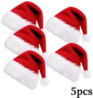 5Pcs Xmas Santa Hoed Fluwelen Kerst Hoed Traditionele Rood Wit Feestelijke Cap Decor Voor Jaar Party levert