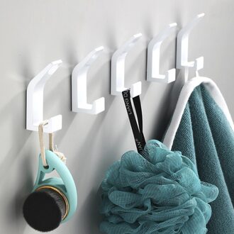 5Pcs Zelfklevende Muur Haken Kleding Tas Hanger Haak Wandmontage Jas Handdoek Roestvrij Sleutels Houder Keuken Badkamer accessoires wit