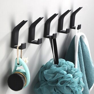 5Pcs Zelfklevende Muur Haken Kleding Tas Hanger Haak Wandmontage Jas Handdoek Roestvrij Sleutels Houder Keuken Badkamer accessoires zwart