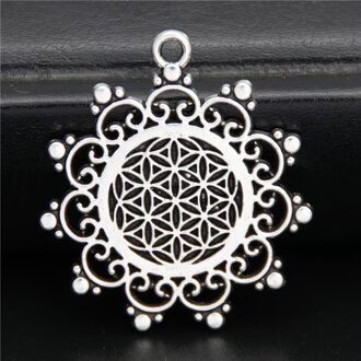 5Pcs Zilver Kleur Bloem Van Het Leven Cirkel Vormige Zaad Van Leven Heilige Geometrie Craft Diy Bevindingen A2629
