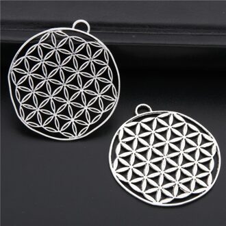 5Pcs Zilver Kleur Bloem Van Het Leven Cirkel Vormige Zaad Van Leven Heilige Geometrie Craft Diy Bevindingen A2730