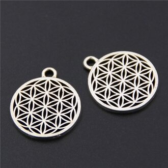 5Pcs Zilver Kleur Bloem Van Het Leven Cirkel Vormige Zaad Van Leven Heilige Geometrie Craft Diy Bevindingen groot 45x40mm