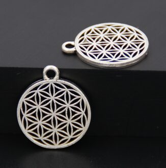 5Pcs Zilver Kleur Bloem Van Het Leven Cirkel Vormige Zaad Van Leven Heilige Geometrie Craft Diy Bevindingen klein 21x18mm