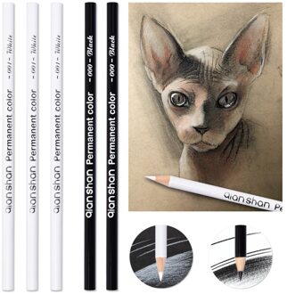 5Pcs Zwart Wit Kleur Potloden-Permanente Kleur Tekening Potlood Olie gebaseerde Houten Kleurpotloden, 2 kleuren van 3 Wit, 2 Zwarte
