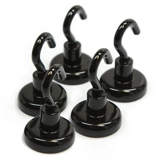5pcs16mm Steel Black Metal Heavy Magnet Magnetic Hanging Hook Powerful Magnetic Wall Hooks Indoors Organization Tools