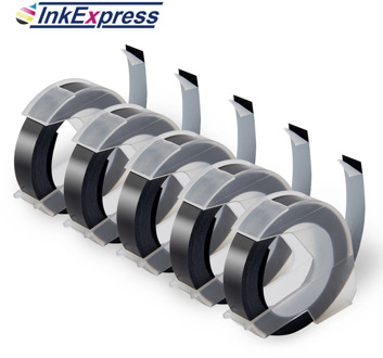 5PK 9MM White on Black 3D Embossing Tapes Plastic Embossing Labels Compatible for Dymo Motex E101 E-202 1540 Label Makers