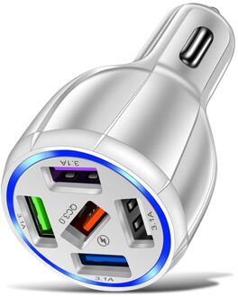 5USB QC3.0 Autolader 3.1A Multi Poorten Mobiele Telefoon Fast Quick Opladen Usb-poorten Mini Fast Charger Met 5 Poorten auto Accessoire wit