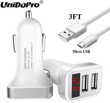 5V 2.1A Dual Usb Car Charger Voor Umidigi Een Z Z1 Z2 A1 S2 S3 Pro, Super, max, F1 Spelen Smart Opladen Adapter W/Led Scherm met Micro USB kabel