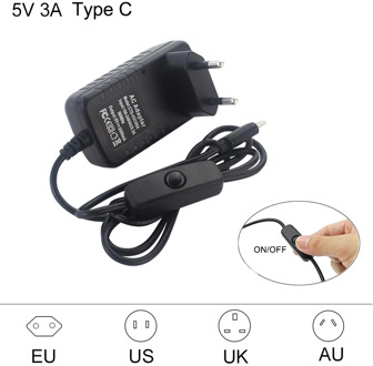 5V 3A USB C Power Adapter On/OFF Switch Power Supply USB Type C EU US UK AU Plug Power Charger for Raspberry Pi 4 Model B